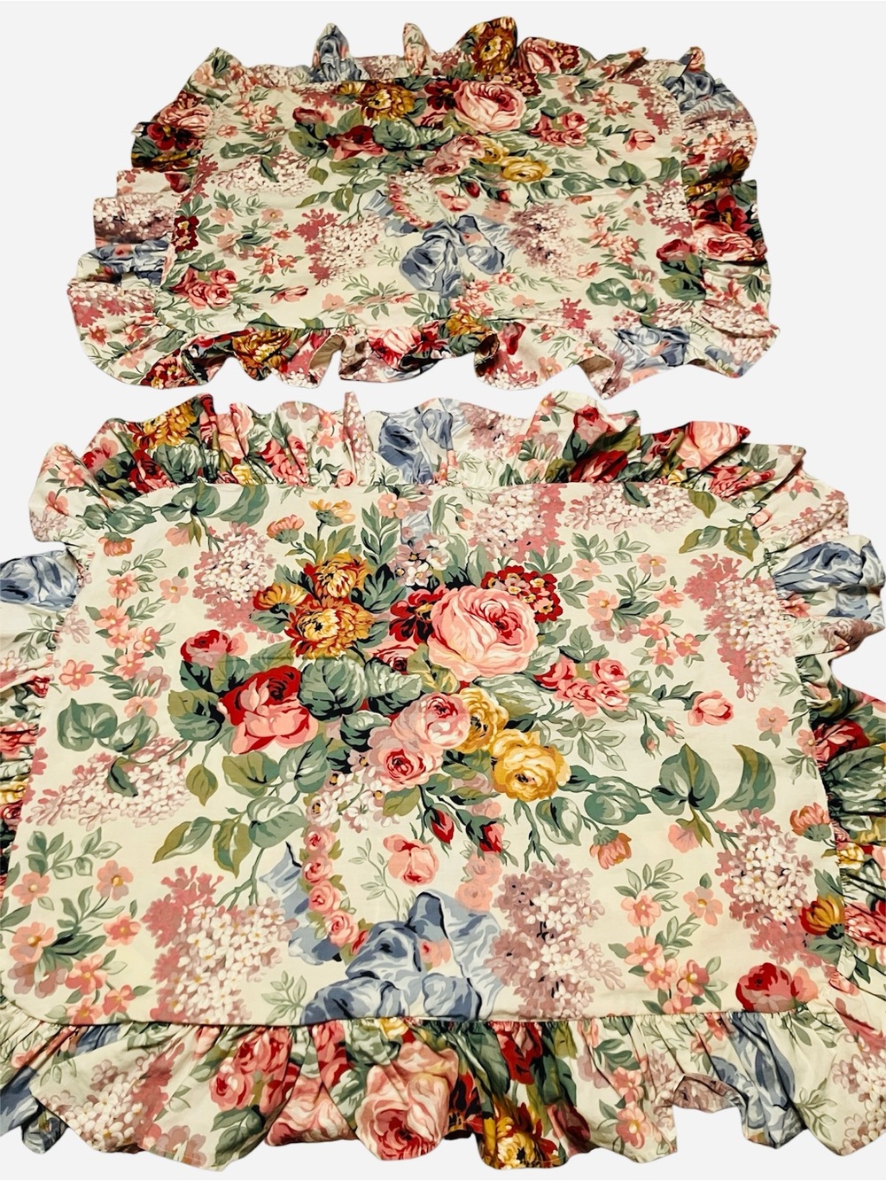 2 Vtg Ralph Lauren Allison Ruffled Standard Pillow Shams Shabby Chic Cottage